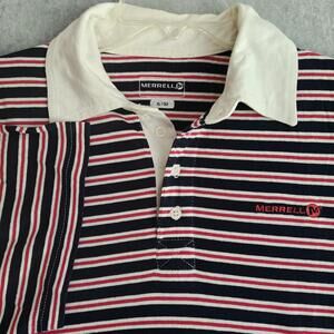 Merrell Polo Shirt Mens XL Blue Red White Striped Contrast Collar Casual